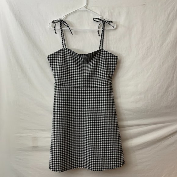 H&M Divided Black And White Checkered Spaghetti  Strap Fit and Flare Dress L New - Picture 3 of 7